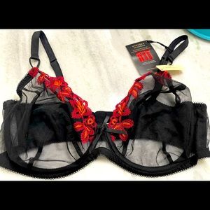 Lane Bryant Cacique “FLAUNT” black sexy see-thru full-coverage bra 42DD NO TAGS